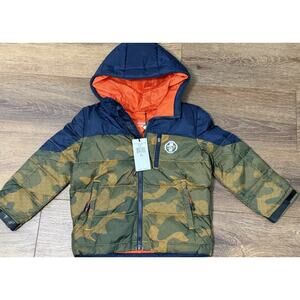 NEW Polo Ralph Lauren Sport Navy Orange Camo Down Puffer Jacket Boys XS NWT $195